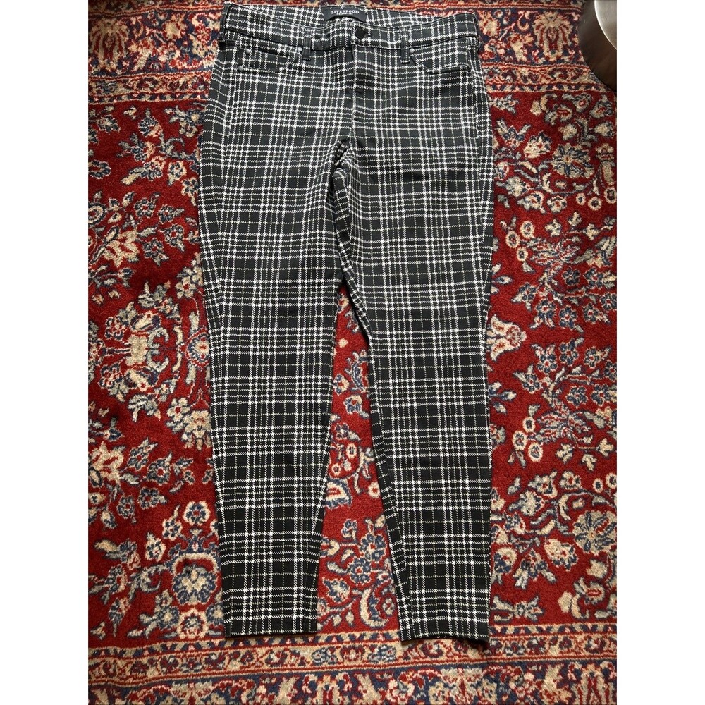Liverpool Los Angeles Womens sz 12/31 Pants Black Gray Plaid Stretch
